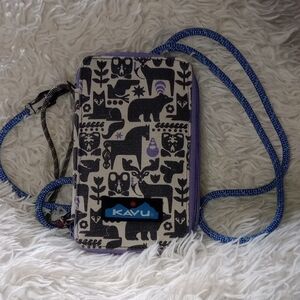 Kavu Black and White Animal Pattern Bag with Blue Strap